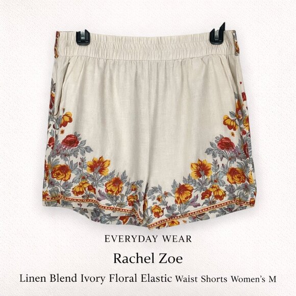 Rachel Zoe Pants - Rachel Zoe Linen Blend Ivory Floral Elastic Waist Shorts Women’s M